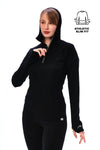 Damen Merinowolle Half Zip Hoodie 190 Schwarz