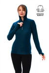Damen-Kapuzenpullover aus Merinowolle mit halbem Reißverschluss 190 Deep Teal