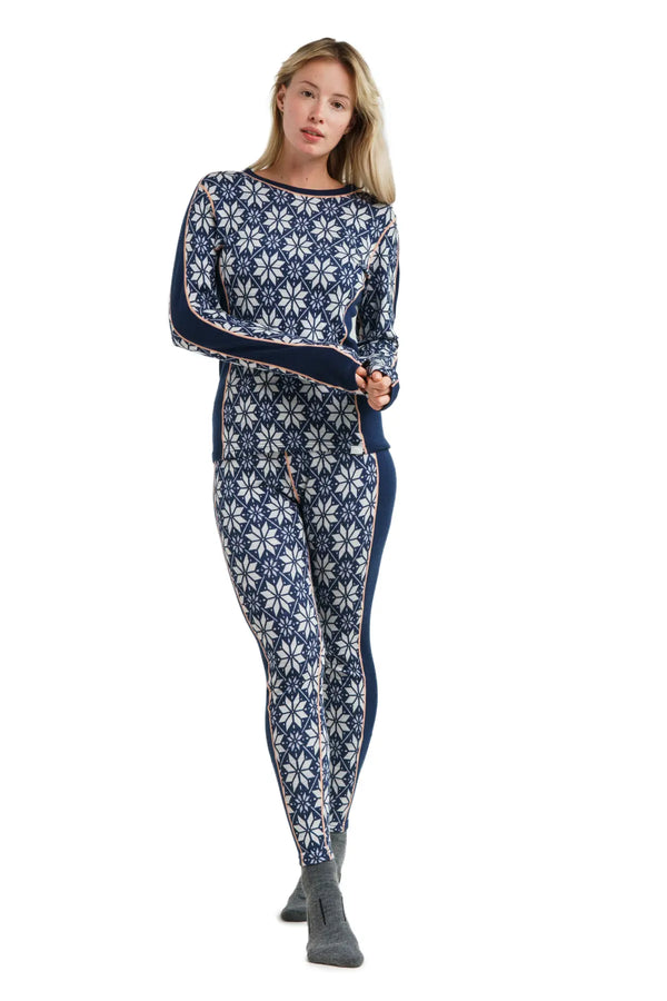 Damen Merino Thermo-Set 250 Snowflake Navy