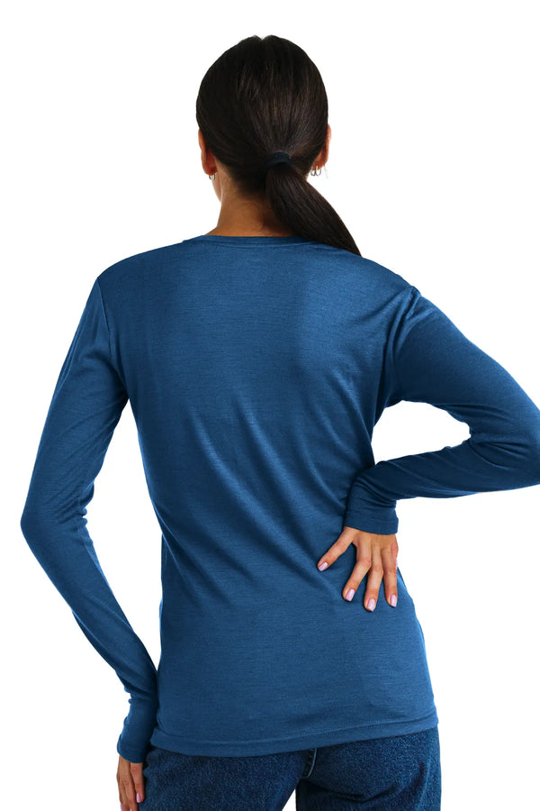 Merino Langarmshirt 165 für Damen, Denim Blue