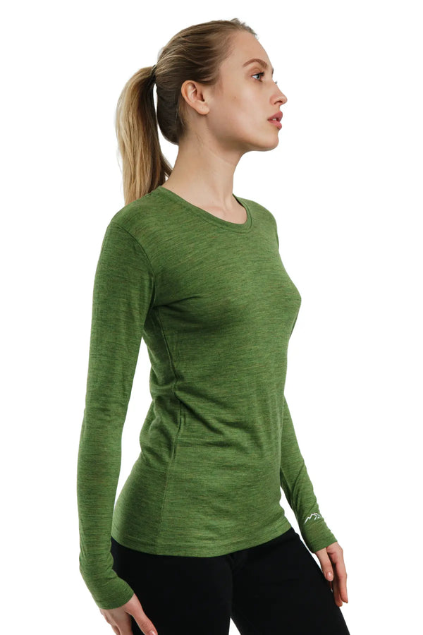 Damen Merino Langarmshirt 165 Grün Oliv