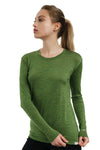 Damen Merino Langarmshirt 165 Grün Oliv