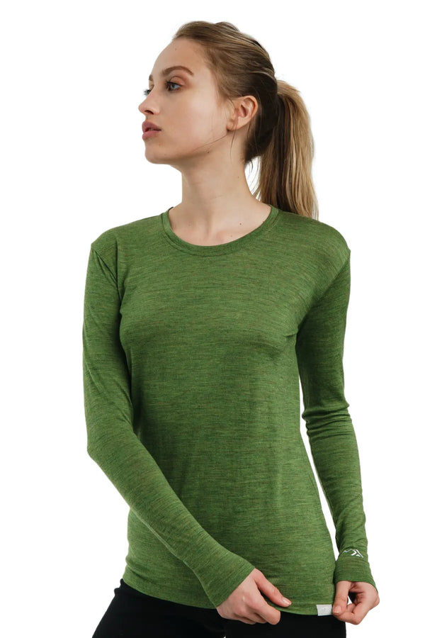 Damen Merino Langarmshirt 165 Grün Oliv