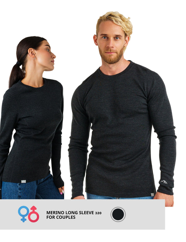 Merino Langarmshirt 320 für Paare Anthrazit