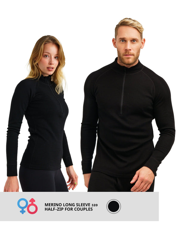 Couple's Merino Half Zip Long Sleeve 320 Black