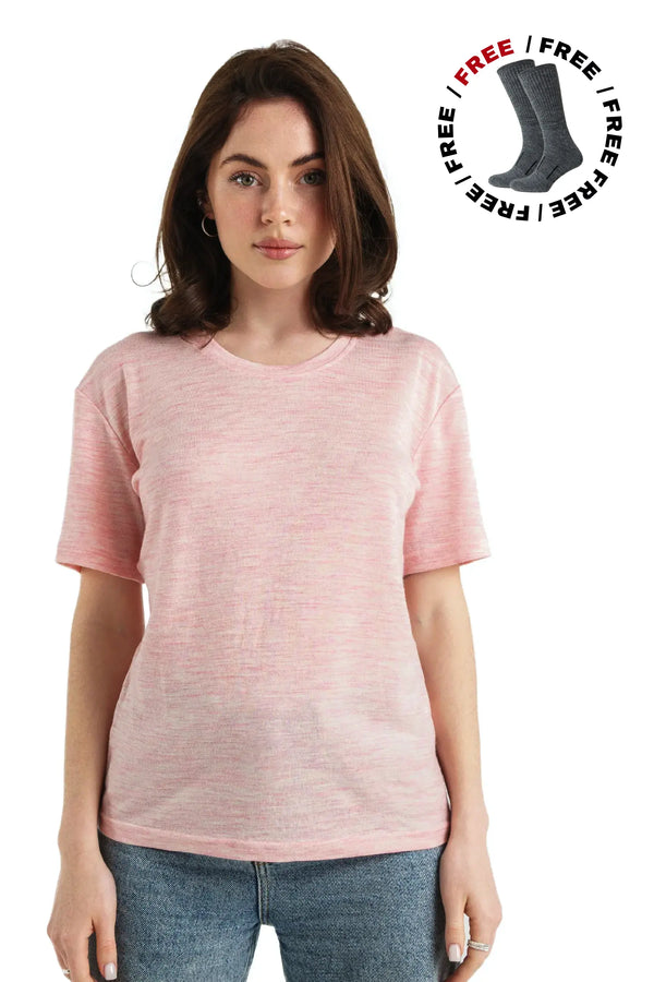 Women's Merino T-shirt 165 Heather Pink | Crewneck (+socks)