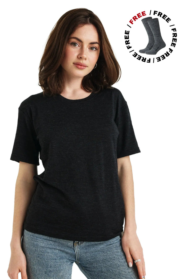 Women's Merino T-shirt 180 Heathered Black | Crewneck (+socks)