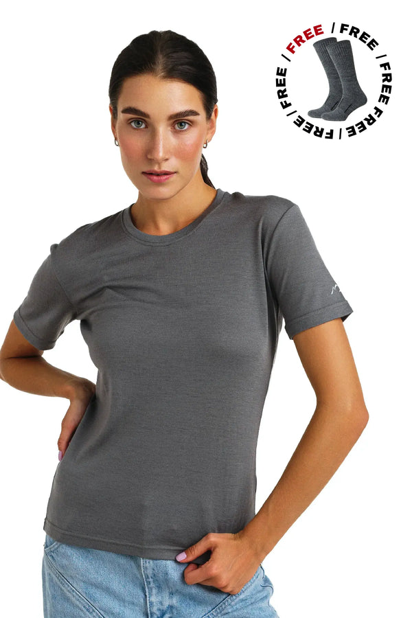 Women's Merino T-shirt 180 Perfect Grey | Crewneck (+socks)