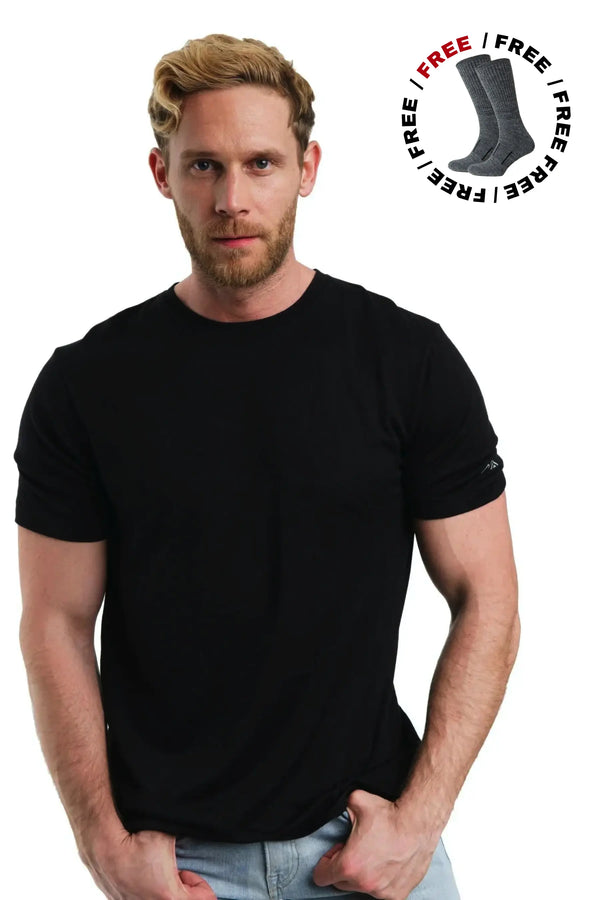 Herren Merino T-Shirt 165 Black Ink (+Socken)