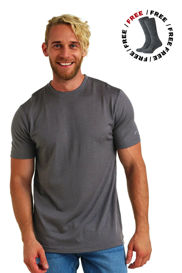 Herren Merino T-Shirt 165 Perfect Gray (+Socken)