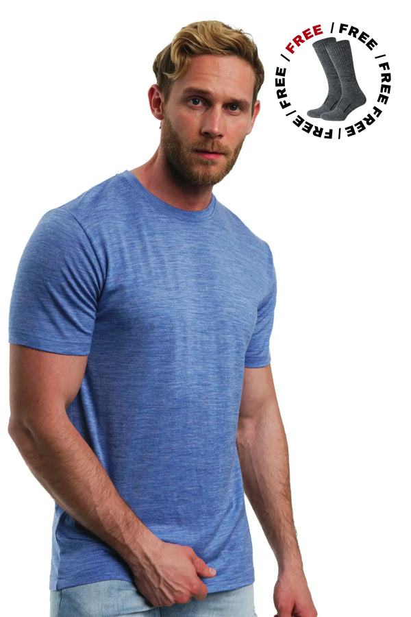 Herren Merino T-Shirt 165 Deep Blue + Wollsocken (+Socken)