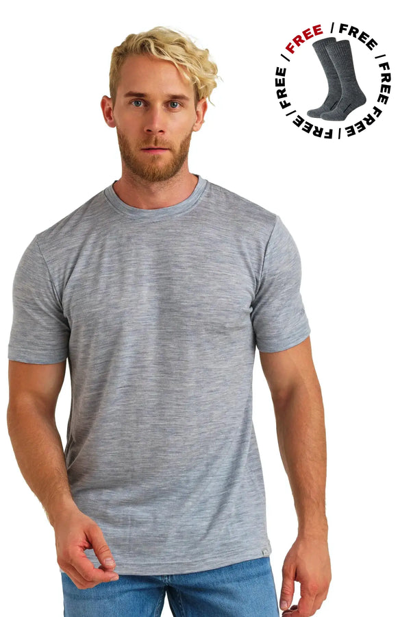 Men's Merino T-shirt 180 Melange Grey (+socks)