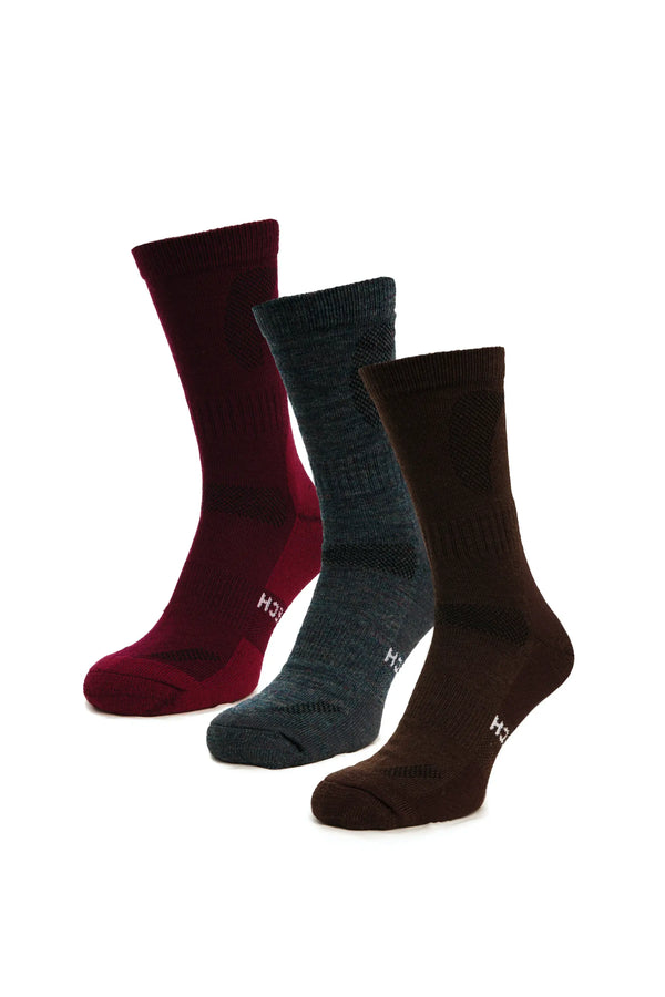 Merino Wool Hiking Socks - Multicolor: Brown, Dark Green, Red