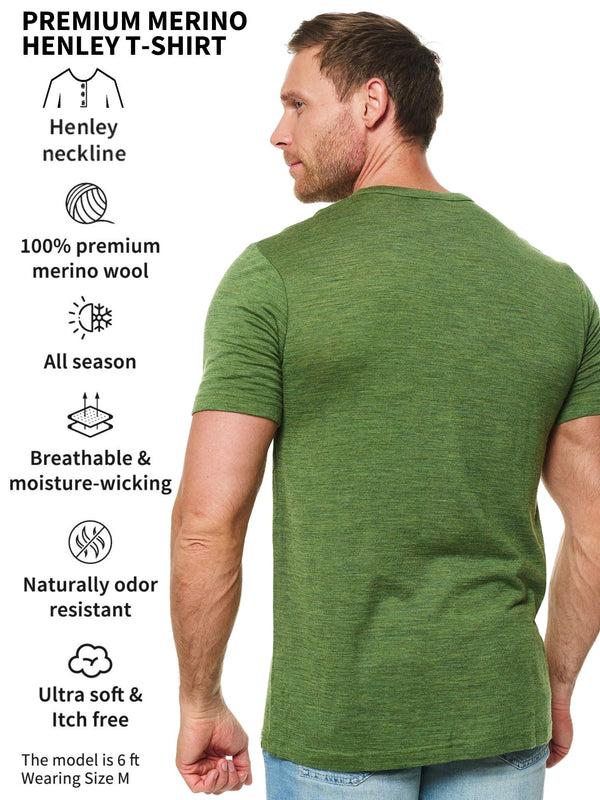 Henley-T-Shirt aus Merinowolle für Herren 170 Olivgrün