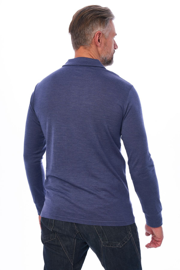 Men's Merino Wool Long Sleeve Polo Windsor Blue