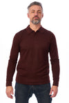 Men's Merino Wool Long Sleeve Polo Bordo Wine