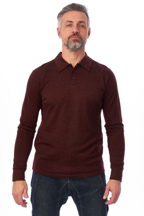 Men's Merino Wool Long Sleeve Polo Bordo Wine