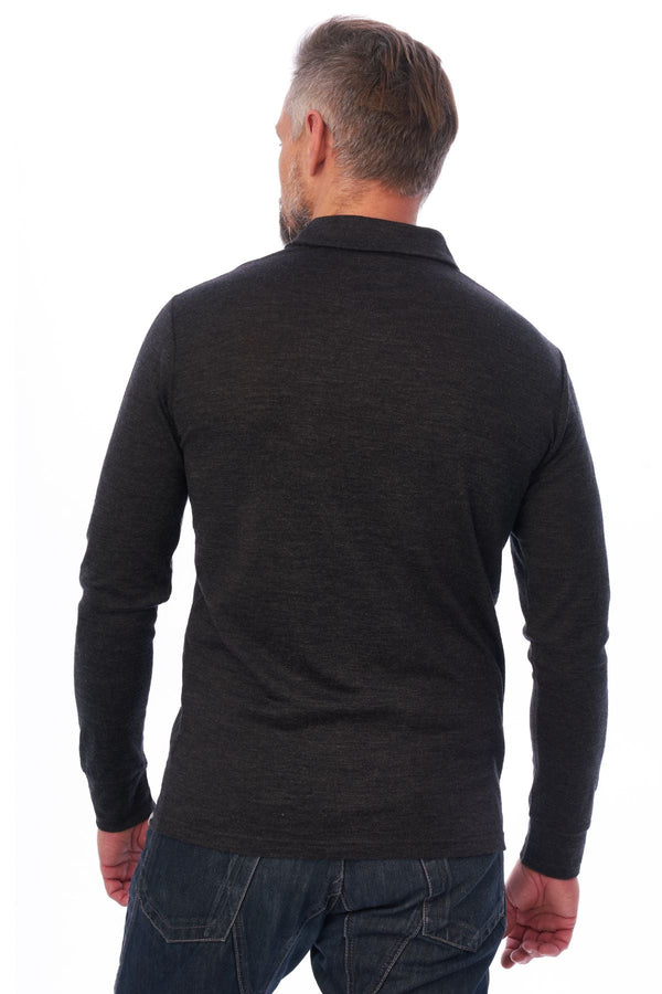 Men's Merino Wool Long Sleeve Polo Charcoal Grey