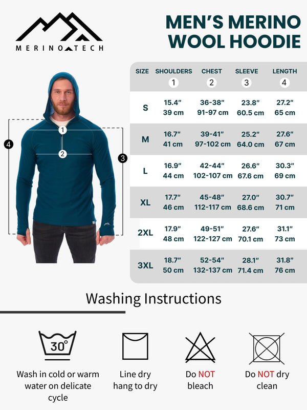 Herren-Kapuzenpullover aus Merinowolle mit halbem Reißverschluss 190 Schwarz