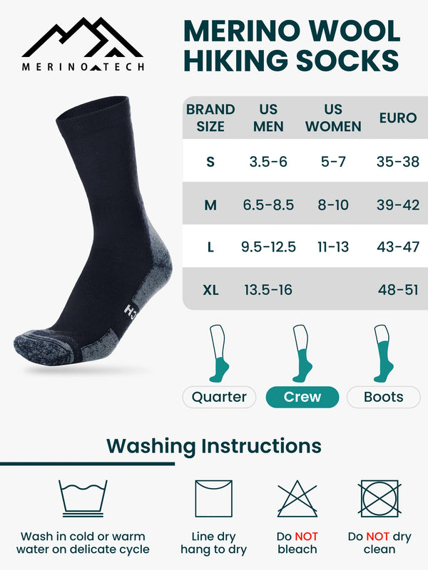 Wandersocken aus Merinowolle - (3er-Pack) Hellgrau