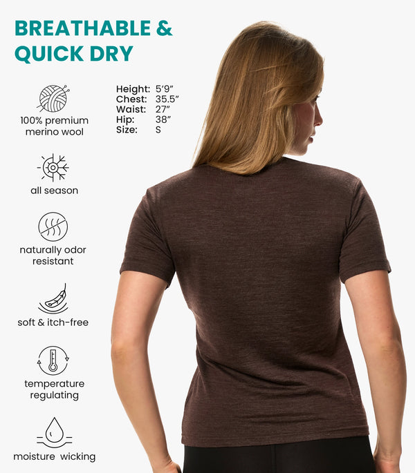 Women's Merino T-shirt 180 Chocolate | Crewneck (+socks)