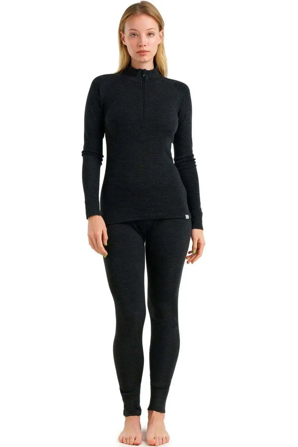 Women's Merino Thermal Set 320 Charcoal Zip-Up