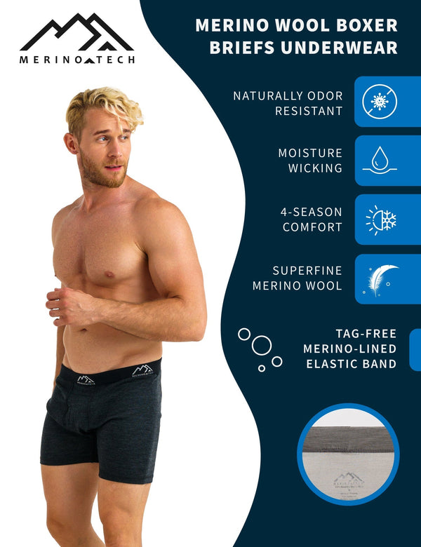 Men's Merino Boxers 170 Brief Charcoal Grey (2 Pack)
