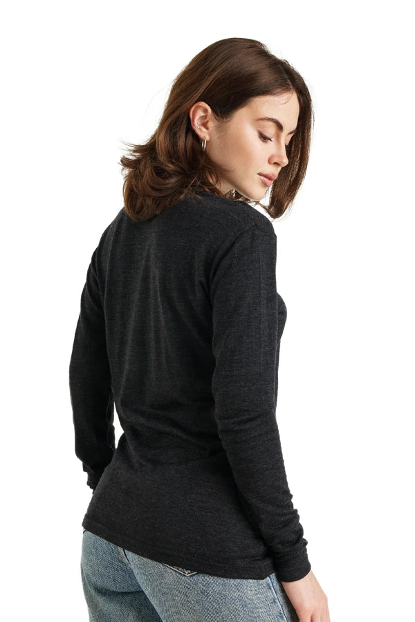 Women's Merino Long Sleeve 165 Heathered Black | V-neck