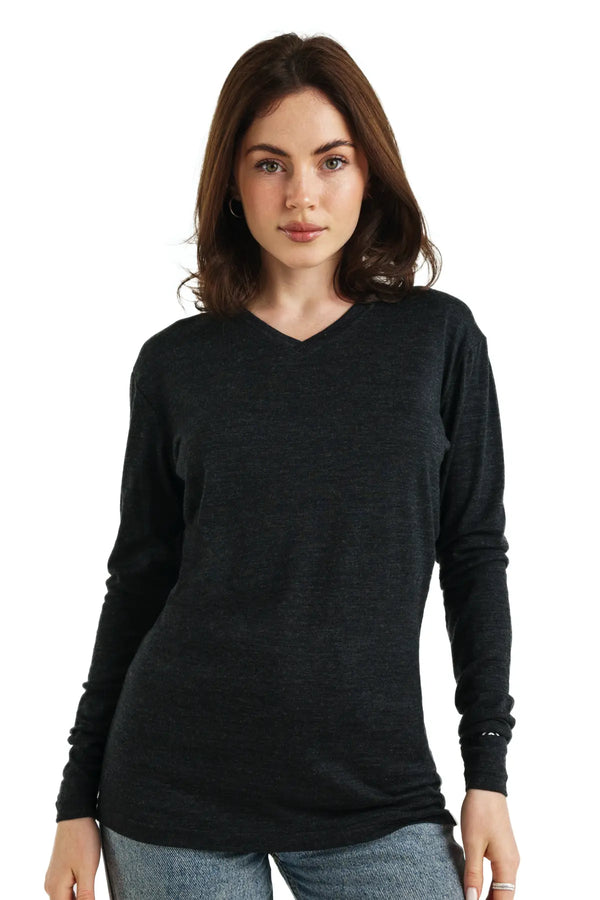Women's Merino Long Sleeve 165 Charcoal | V-neck