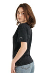 Damen Merino T-Shirt 165 Melange Schwarz | V-Ausschnitt