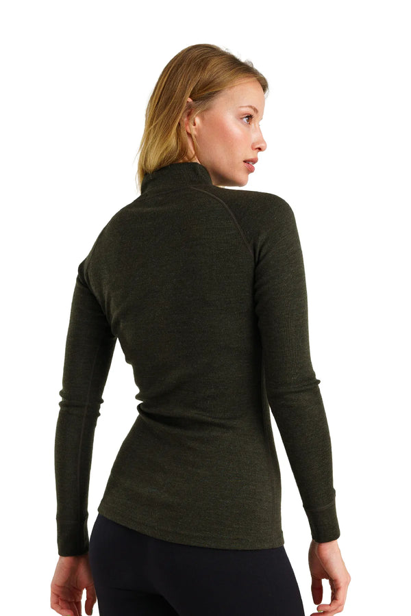 Women's Merino Half Zip Long Sleeve 320 Army Green