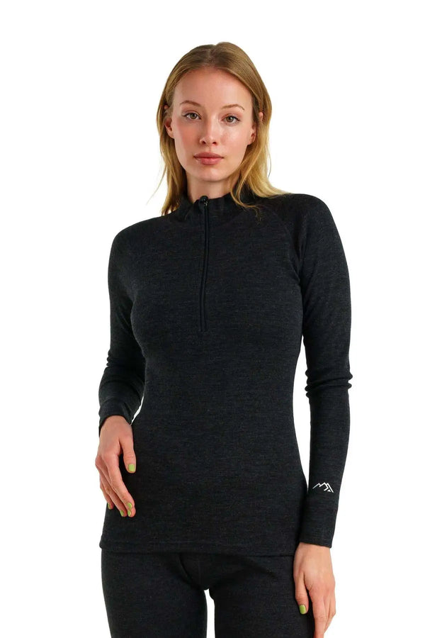 Women's Merino Half Zip Long Sleeve 320 Charcoal Grey