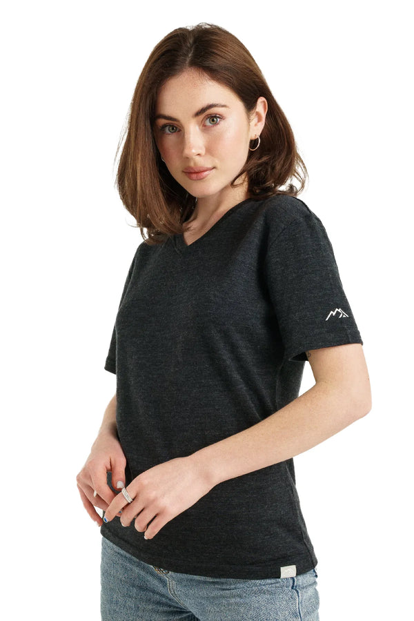 Damen Merino T-Shirt 165 Ebenholzgrau | V-Ausschnitt