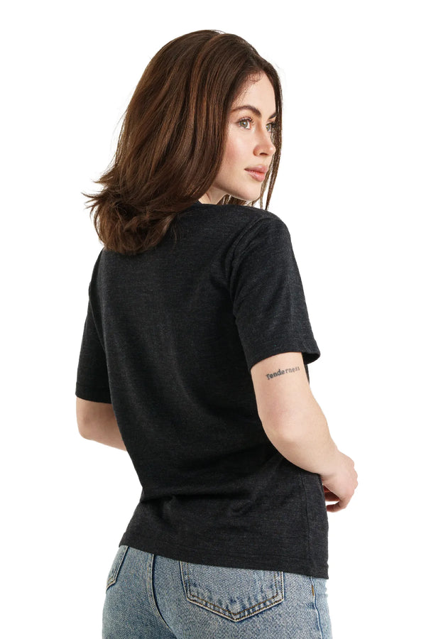 Damen Merino T-Shirt 165 Melange Schwarz | Rundhals