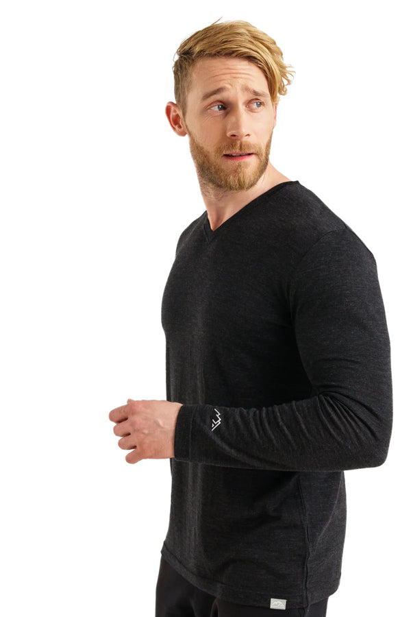 Men's Merino Long Sleeve 165 Heathered Black V-neck