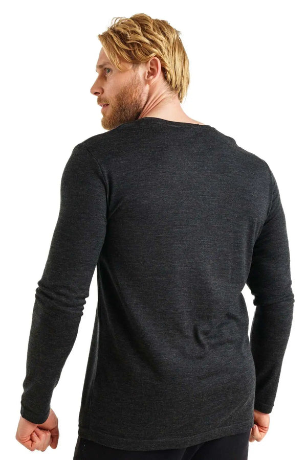 Herren Merino Langarmshirt 165 Anthrazit | V-Ausschnitt