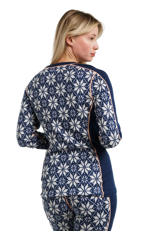 Merino Langarmshirt 250 Snowflake Navy für Damen
