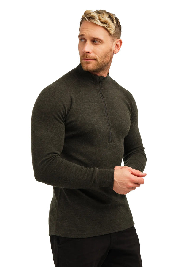 Men's Merino Half Zip Long Sleeve 320 Army Green