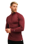 Merino Half Zip Langarmshirt 320 für Herren, Burgunderrot