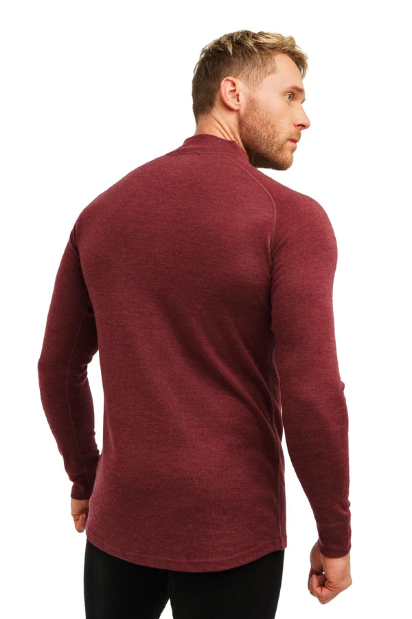 Merino Half Zip Langarmshirt 320 für Herren, Burgunderrot