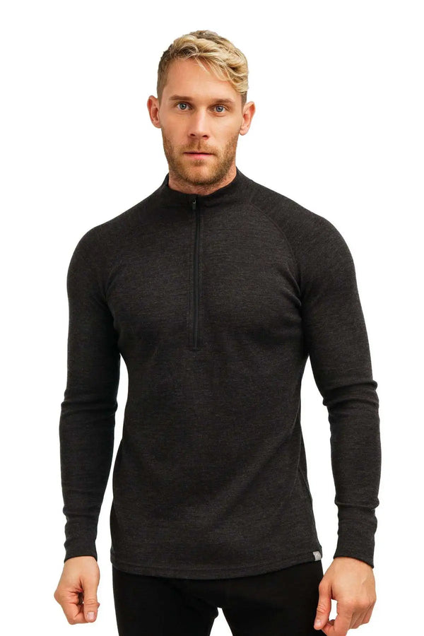 Men's Merino Half Zip Long Sleeve 320 Charcoal Grey