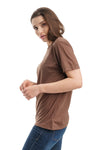 Damen Merino T-Shirt 165 Schokolade | V-Ausschnitt (+Socken)