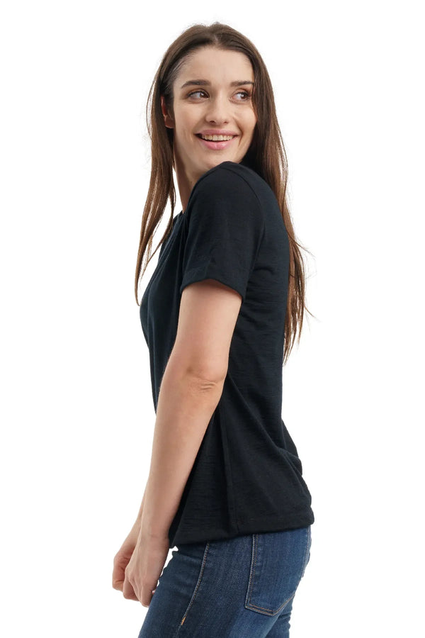 Women's Merino T-shirt 165 Solid Black | V-Neck