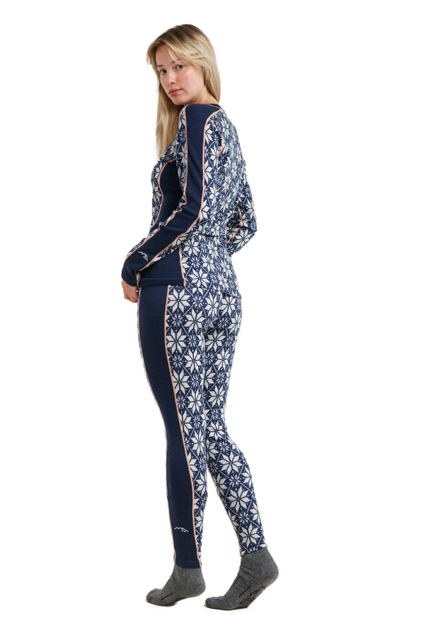 Damen Merino Thermo-Set 250 Snowflake Navy