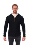 Herren-Kapuzenpullover aus Merinowolle mit halbem Reißverschluss 190 Schwarz