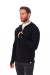 Herren-Kapuzenpullover aus Merinowolle mit halbem Reißverschluss 190 Schwarz