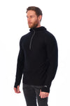 Herren-Kapuzenpullover aus Merinowolle mit halbem Reißverschluss 190 Schwarz