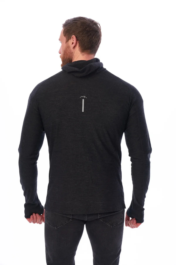 Herren-Kapuzenpullover aus Merinowolle mit halbem Reißverschluss 190 Anthrazit