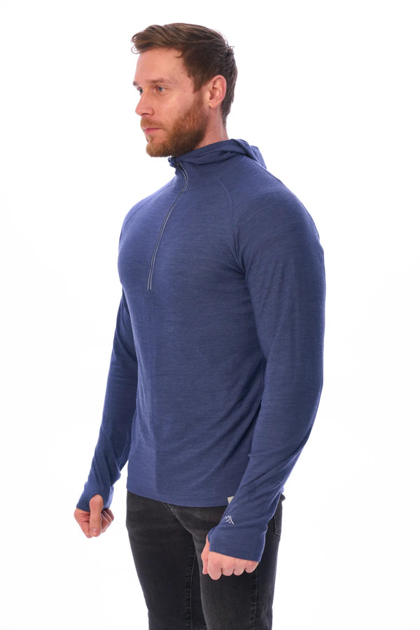 Herren-Kapuzenpullover aus Merinowolle mit halbem Reißverschluss 190 Windsor Blue