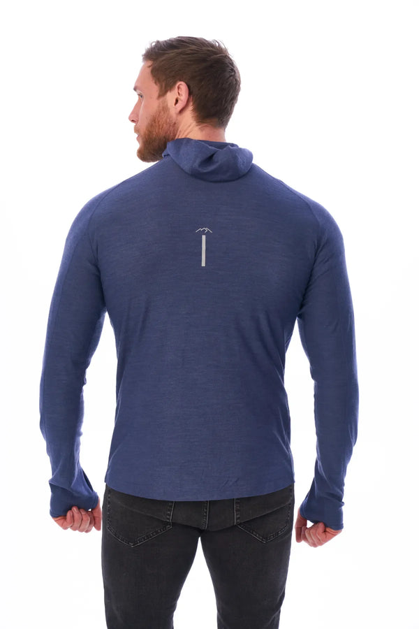 Herren-Kapuzenpullover aus Merinowolle mit halbem Reißverschluss 190 Windsor Blue
